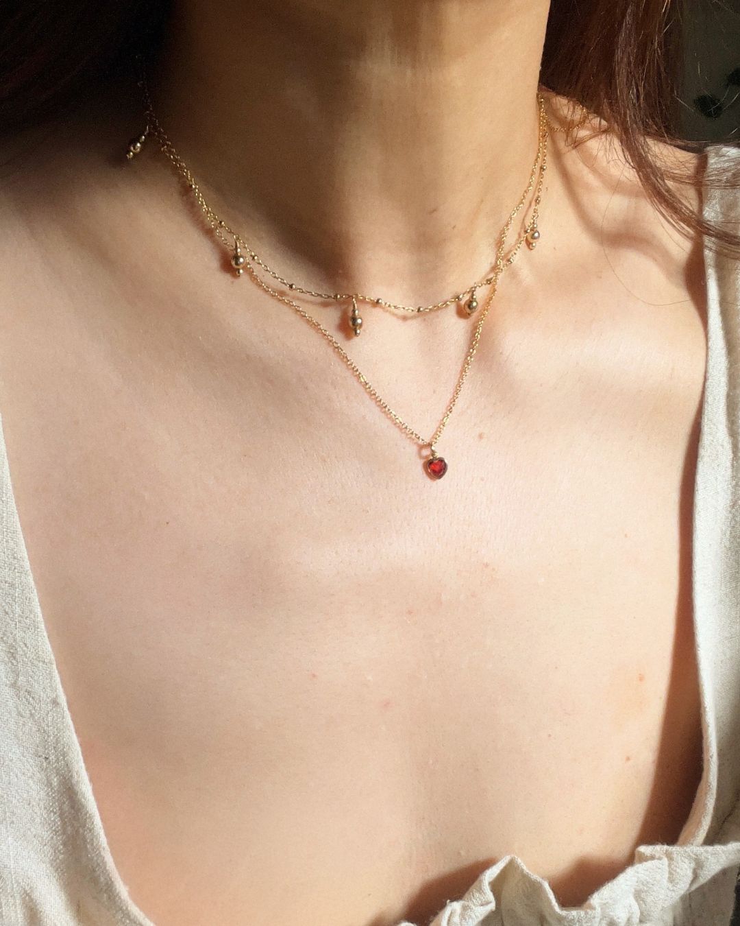 Mini Heart Necklace - Ruby Red