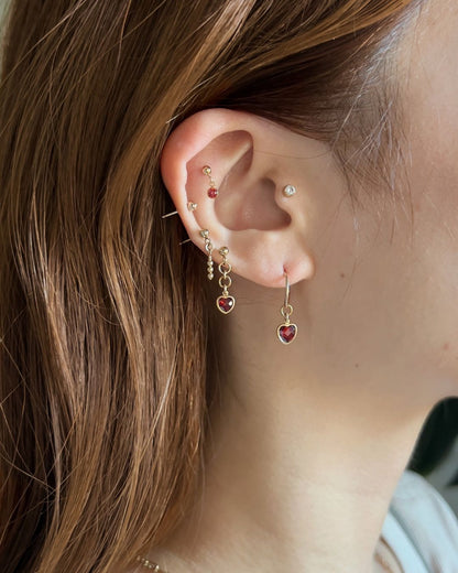 Mini Heart Mini Hoops - Ruby Red