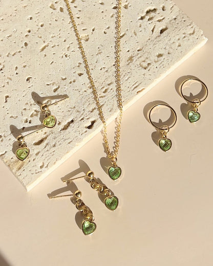 Mini Heart Mini Hoops - Peridot