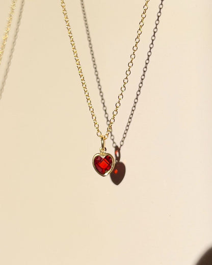Mini Heart Necklace - Ruby Red