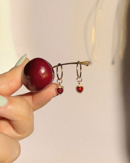 Mini Heart Mini Hoops - Ruby Red