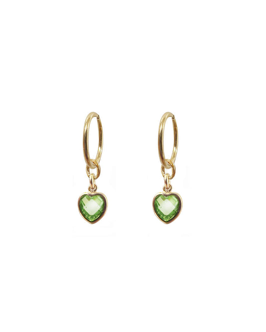 Mini Heart Mini Hoops - Peridot