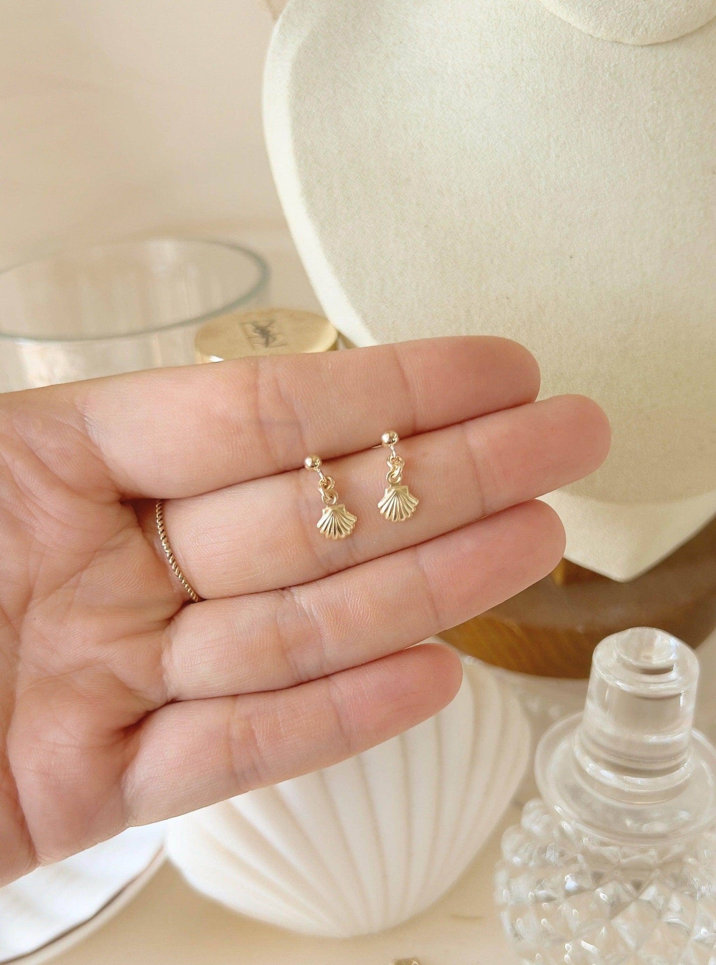 Ariel Mini Shell Ball Stud Earrings