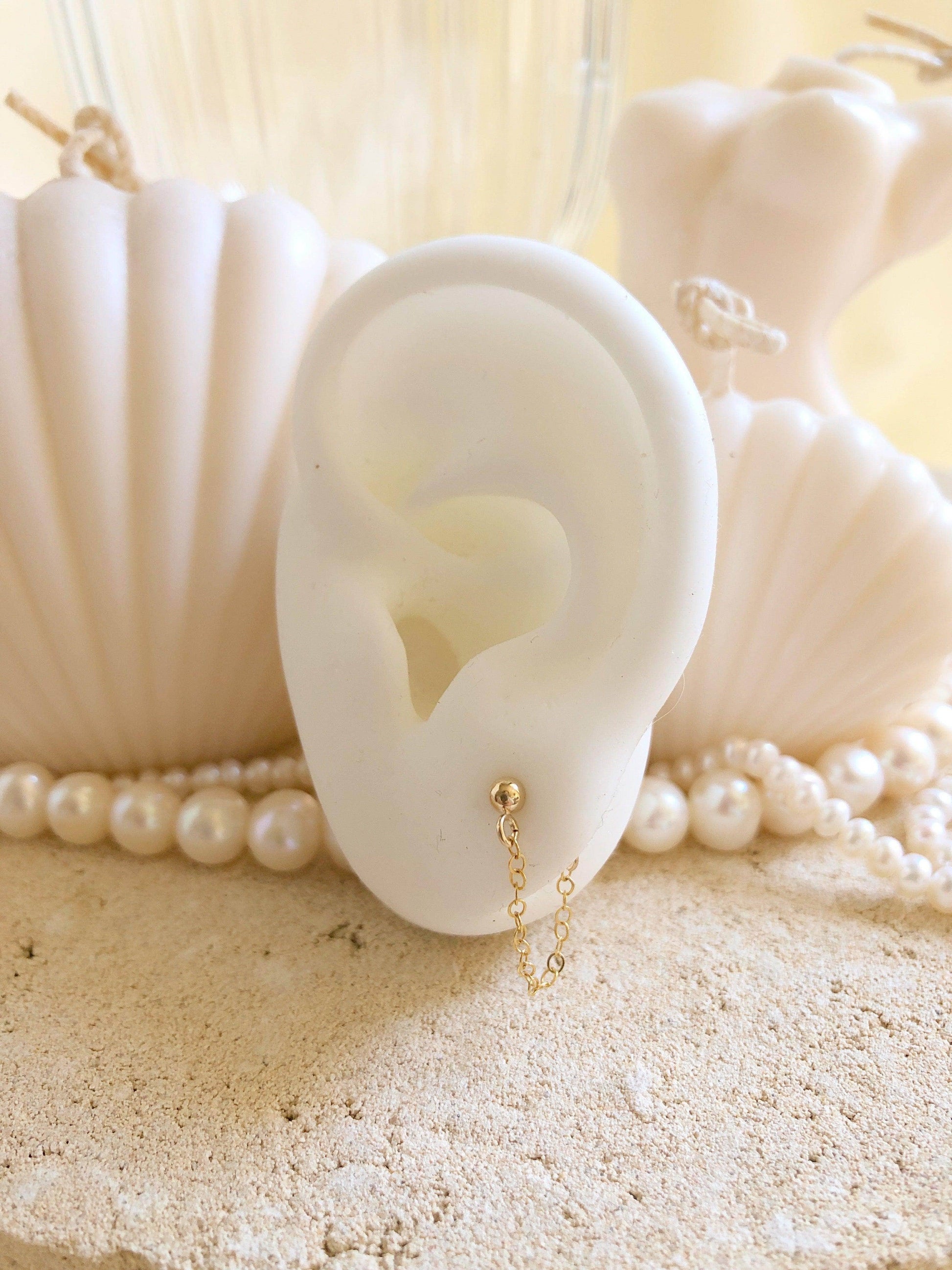 Chained Single Ball Stud Earrings