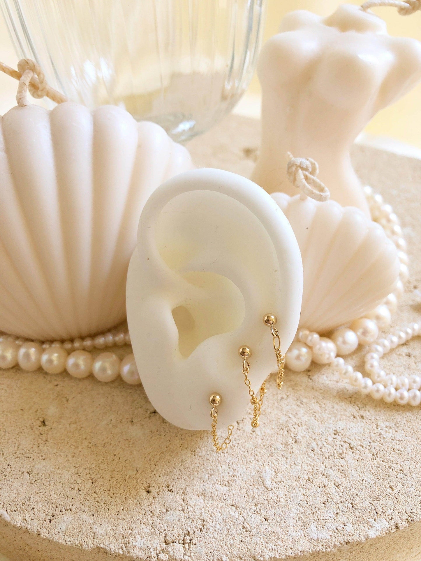 Chained Single Ball Stud Earrings